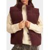 imageEVALESS Corduroy Puffer Vest for Women Lightweight Stand Collar Sleeveless Jackets Zip Up Clothes Fashion 2025Burgundy