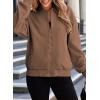 imageEVALESS Womens Bomber Jacket Coat Casual Stand Collar Zip Up Lightweight Fall Fashion Jackets Outfits with PocketsBrown
