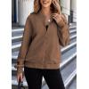 imageEVALESS Womens Bomber Jacket Coat Casual Stand Collar Zip Up Lightweight Fall Fashion Jackets Outfits with PocketsBrown