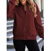imageEVALESS Womens Bomber Jacket Coat Casual Stand Collar Zip Up Lightweight Fall Fashion Jackets Outfits with PocketsBurgundy