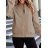 imageEVALESS Womens Bomber Jacket Coat Casual Stand Collar Zip Up Lightweight Fall Fashion Jackets Outfits with PocketsDark Khaki
