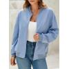 imageEVALESS Womens Bomber Jacket Coat Casual Stand Collar Zip Up Lightweight Fall Fashion Jackets Outfits with PocketsLight Blue