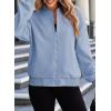 imageEVALESS Womens Bomber Jacket Coat Casual Stand Collar Zip Up Lightweight Fall Fashion Jackets Outfits with PocketsLight Blue
