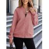 imageEVALESS Womens Bomber Jacket Coat Casual Stand Collar Zip Up Lightweight Fall Fashion Jackets Outfits with PocketsPink