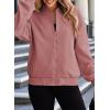 imageEVALESS Womens Bomber Jacket Coat Casual Stand Collar Zip Up Lightweight Fall Fashion Jackets Outfits with PocketsPink