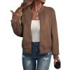 imageEVALESS Womens Bomber Jacket Coat Casual Stand Collar Zip Up Lightweight Fall Fashion Jackets Outfits with PocketsBrown