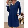 imageEVALESS Womens Dresses 2025 Fall V Neck Long Sleeve Casual Tshirt Dress Spring Contrast Striped Sweatshirt DressSail Blue