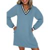 imageEVALESS Womens Dresses 2025 Fall V Neck Long Sleeve Casual Tshirt Dress Spring Contrast Striped Sweatshirt DressDusk Blue