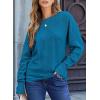 imageEVALESS Casual Crewneck Sweaters for Women Fall Winter 2025 Lightweight Long Batwing Sleeve Pullover Sweaters Tops ClothesBlue