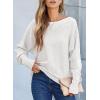 imageEVALESS Casual Crewneck Sweaters for Women Fall Winter 2025 Lightweight Long Batwing Sleeve Pullover Sweaters Tops ClothesWhite