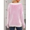 imageEVALESS Sweater for Women 2024 Fall Trendy V Neck Long Sleeve Pullover Sweaters Loose Casual Color Block Ribbed Knit TopsBright Pink