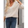 imageEVALESS Sweater for Women 2024 Fall Trendy V Neck Long Sleeve Pullover Sweaters Loose Casual Color Block Ribbed Knit TopsKhaki
