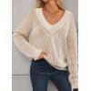 imageEVALESS Sweater for Women 2024 Fall Trendy V Neck Long Sleeve Pullover Sweaters Loose Casual Color Block Ribbed Knit TopsKhaki