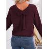imageEVALESS Sweaters for Women Long Sleeve Fall Outfits 2025 Back Bow Knot Sweaters Round Neck Solid Knit Pullover Tops1 Burgundy