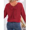 imageEVALESS Sweaters for Women Long Sleeve Fall Outfits 2025 Back Bow Knot Sweaters Round Neck Solid Knit Pullover Tops1 Red