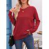 imageEVALESS Sweaters for Women Long Sleeve Fall Outfits 2025 Back Bow Knot Sweaters Round Neck Solid Knit Pullover Tops1 Red
