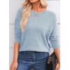 imageEVALESS Sweaters for Women Long Sleeve Fall Outfits 2025 Back Bow Knot Sweaters Round Neck Solid Knit Pullover TopsBeau Blue