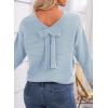 imageEVALESS Sweaters for Women Long Sleeve Fall Outfits 2025 Back Bow Knot Sweaters Round Neck Solid Knit Pullover TopsBeau Blue