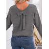 imageEVALESS Sweaters for Women Long Sleeve Fall Outfits 2025 Back Bow Knot Sweaters Round Neck Solid Knit Pullover TopsGray