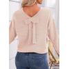 imageEVALESS Sweaters for Women Long Sleeve Fall Outfits 2025 Back Bow Knot Sweaters Round Neck Solid Knit Pullover TopsLight Pink