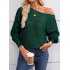 imageEVALESS Womens Crochet Boat Neck Long Sleeve Loose Fit Sweaters Fall Winter Clothes for Women Fashion 2025Dark Green