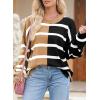 imageEVALESS Womens Striped Sweaters Long Sleeve Cable Knitted Color Block Casual Loose Lightweight Oversized Sweaters PulloverB Brown Stripe