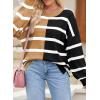 imageEVALESS Womens Striped Sweaters Long Sleeve Cable Knitted Color Block Casual Loose Lightweight Oversized Sweaters PulloverB Brown Stripe