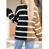 imageEVALESS Womens Striped Sweaters Long Sleeve Cable Knitted Color Block Casual Loose Lightweight Oversized Sweaters PulloverB Brown Stripe