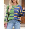 imageEVALESS Womens Striped Sweaters Long Sleeve Cable Knitted Color Block Casual Loose Lightweight Oversized Sweaters PulloverGreen Stripe