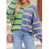 imageEVALESS Womens Striped Sweaters Long Sleeve Cable Knitted Color Block Casual Loose Lightweight Oversized Sweaters PulloverGreen Stripe