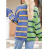 imageEVALESS Womens Striped Sweaters Long Sleeve Cable Knitted Color Block Casual Loose Lightweight Oversized Sweaters PulloverGreen Stripe