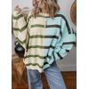 imageEVALESS Womens Striped Sweaters Long Sleeve Cable Knitted Color Block Casual Loose Lightweight Oversized Sweaters PulloverMist Blue