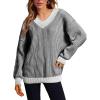 imageEVALESS Sweater for Women 2024 Fall Trendy V Neck Long Sleeve Pullover Sweaters Loose Casual Color Block Ribbed Knit TopsBlack