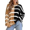 imageEVALESS Womens Striped Sweaters Long Sleeve Cable Knitted Color Block Casual Loose Lightweight Oversized Sweaters PulloverB Brown Stripe