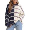 imageEVALESS Womens Striped Sweaters Long Sleeve Cable Knitted Color Block Casual Loose Lightweight Oversized Sweaters PulloverBlue Stripe