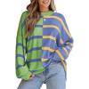 imageEVALESS Womens Striped Sweaters Long Sleeve Cable Knitted Color Block Casual Loose Lightweight Oversized Sweaters PulloverGreen Stripe