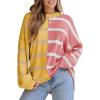 imageEVALESS Womens Striped Sweaters Long Sleeve Cable Knitted Color Block Casual Loose Lightweight Oversized Sweaters PulloverPink