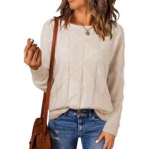 imageEVALESS Casual Crewneck Sweaters for Women Fall Winter 2025 Lightweight Long Batwing Sleeve Pullover Sweaters Tops ClothesApricot