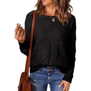 imageEVALESS Casual Crewneck Sweaters for Women Fall Winter 2025 Lightweight Long Batwing Sleeve Pullover Sweaters Tops ClothesBlack