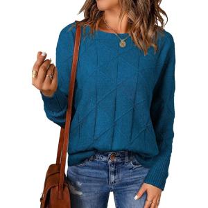 imageEVALESS Casual Crewneck Sweaters for Women Fall Winter 2025 Lightweight Long Batwing Sleeve Pullover Sweaters Tops ClothesBlue