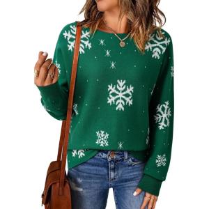 imageEVALESS Casual Crewneck Sweaters for Women Fall Winter 2025 Lightweight Long Batwing Sleeve Pullover Sweaters Tops ClothesChristmas Green