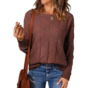 imageEVALESS Casual Crewneck Sweaters for Women Fall Winter 2025 Lightweight Long Batwing Sleeve Pullover Sweaters Tops ClothesCoffee
