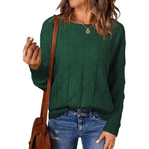 imageEVALESS Casual Crewneck Sweaters for Women Fall Winter 2025 Lightweight Long Batwing Sleeve Pullover Sweaters Tops ClothesDark Green