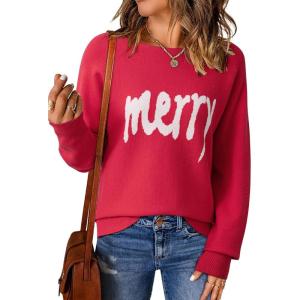 imageEVALESS Casual Crewneck Sweaters for Women Fall Winter 2025 Lightweight Long Batwing Sleeve Pullover Sweaters Tops ClothesFiery Red