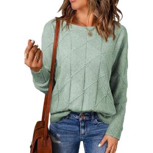 imageEVALESS Casual Crewneck Sweaters for Women Fall Winter 2025 Lightweight Long Batwing Sleeve Pullover Sweaters Tops ClothesGreen