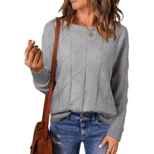 imageEVALESS Casual Crewneck Sweaters for Women Fall Winter 2025 Lightweight Long Batwing Sleeve Pullover Sweaters Tops ClothesGrey