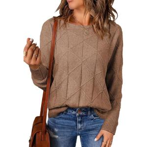 imageEVALESS Casual Crewneck Sweaters for Women Fall Winter 2025 Lightweight Long Batwing Sleeve Pullover Sweaters Tops ClothesKhaki