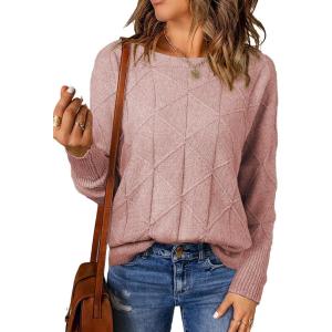 imageEVALESS Casual Crewneck Sweaters for Women Fall Winter 2025 Lightweight Long Batwing Sleeve Pullover Sweaters Tops ClothesPink