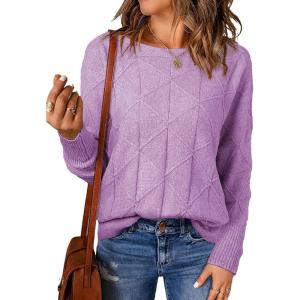 imageEVALESS Casual Crewneck Sweaters for Women Fall Winter 2025 Lightweight Long Batwing Sleeve Pullover Sweaters Tops ClothesPurple