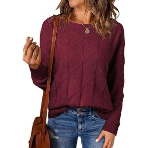 imageEVALESS Casual Crewneck Sweaters for Women Fall Winter 2025 Lightweight Long Batwing Sleeve Pullover Sweaters Tops ClothesRed